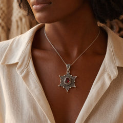 Silver Ruby Star Pendant Necklace