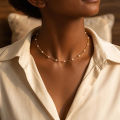 Gold Spaced Pearl Chain Necklace