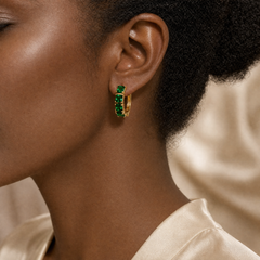 Gold Emerald Chunky Hoop Earrings