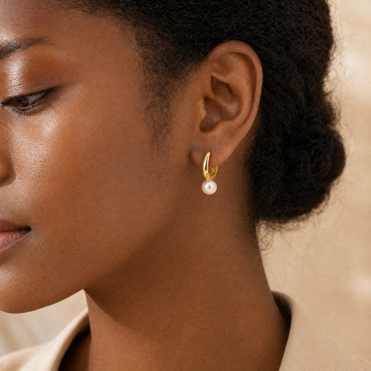 Gold Pearl Hoop Earrings