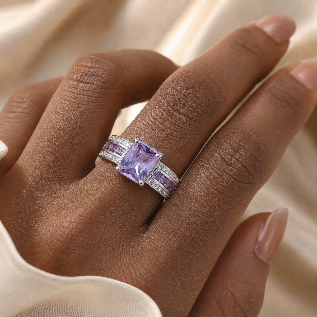 Silver Amethyst Channel Ring