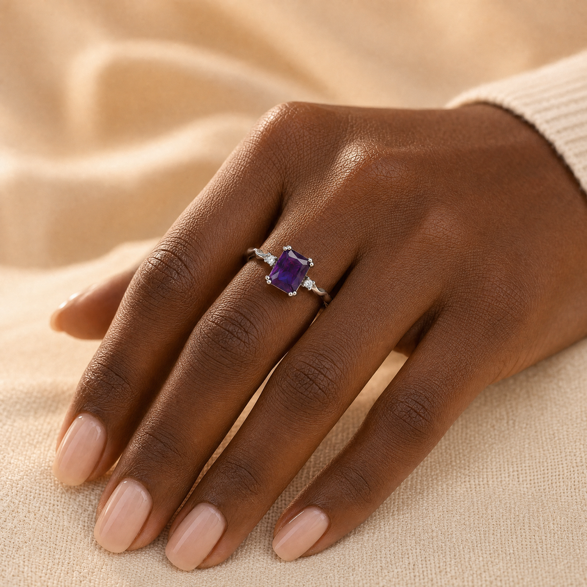 Silver Amethyst Emerald-Cut Ring