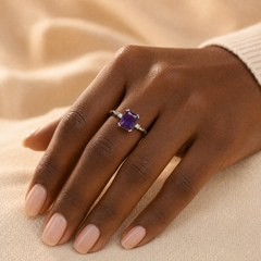Silver Amethyst Emerald-Cut Ring