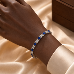 Silver Sapphire Floral Link Bracelet