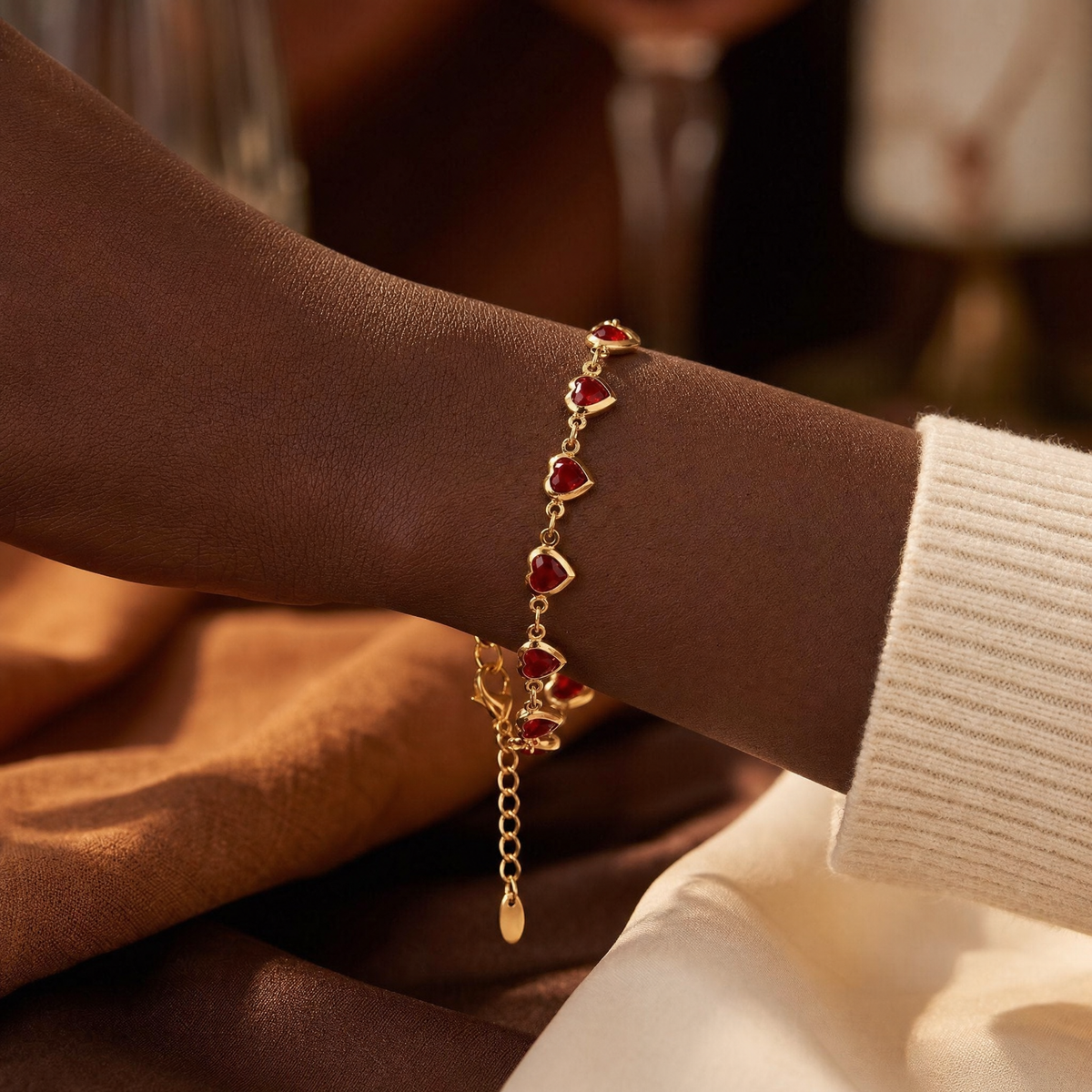 Gold Ruby Heart Chain Bracelet