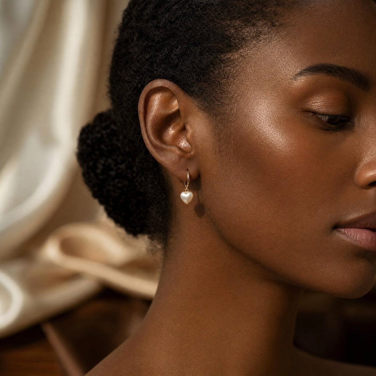 Gold Heart Pearl Drop Earrings