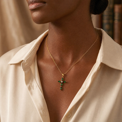 Gold Emerald Marquise Cross Necklace