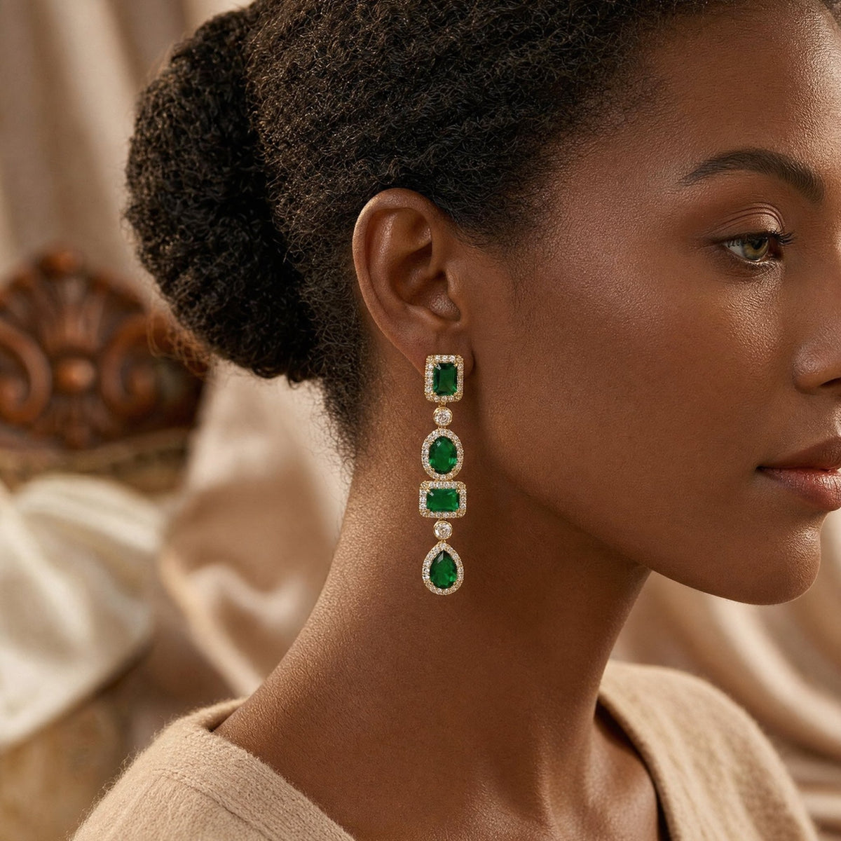 Gold Emerald Multi-Shape Drop Earrings