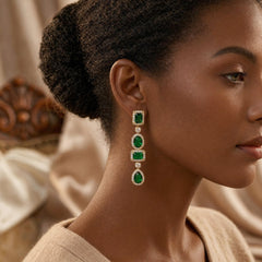 Gold Emerald Multi-Shape Drop Earrings