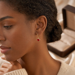 Gold Ruby Heart Drop Earrings