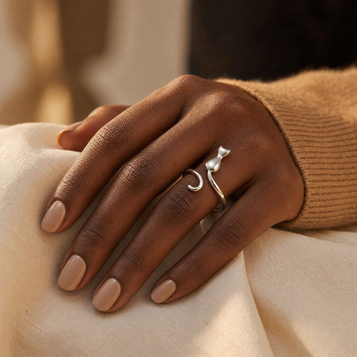 Silver Cat Motif Ring