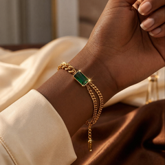 Gold Emerald Bar Chain Bracelet
