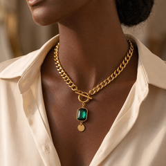 Gold Emerald Chain Necklace