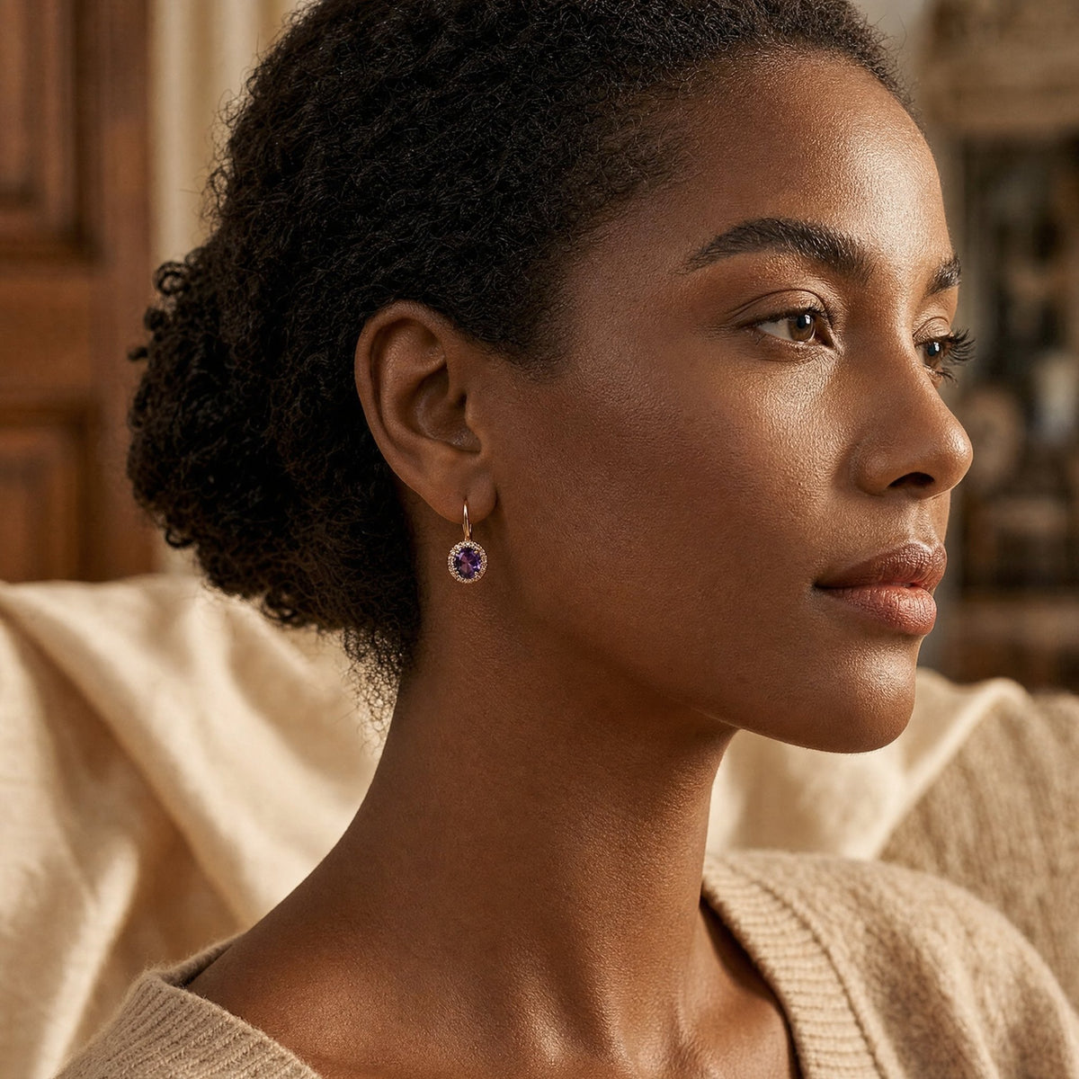 Gold Amethyst Crown Earrings