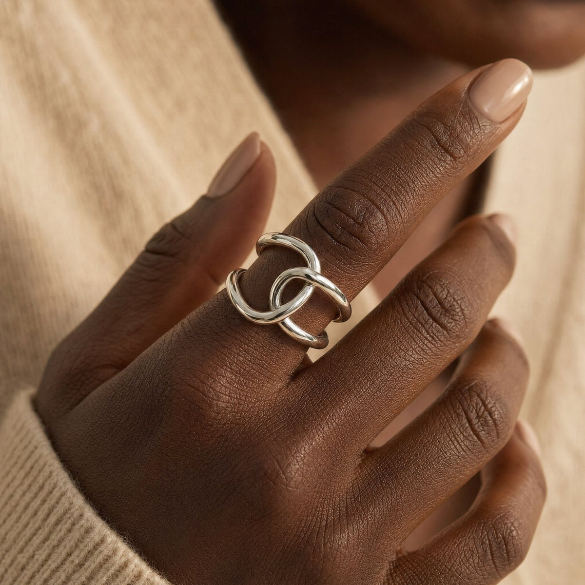 Silver Interlocking Open Ring