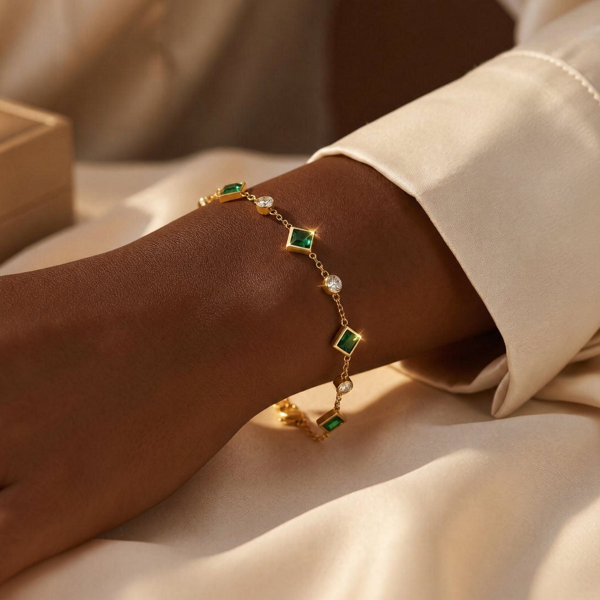 Gold Emerald Station Bracelet