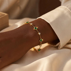 Gold Emerald Station Bracelet