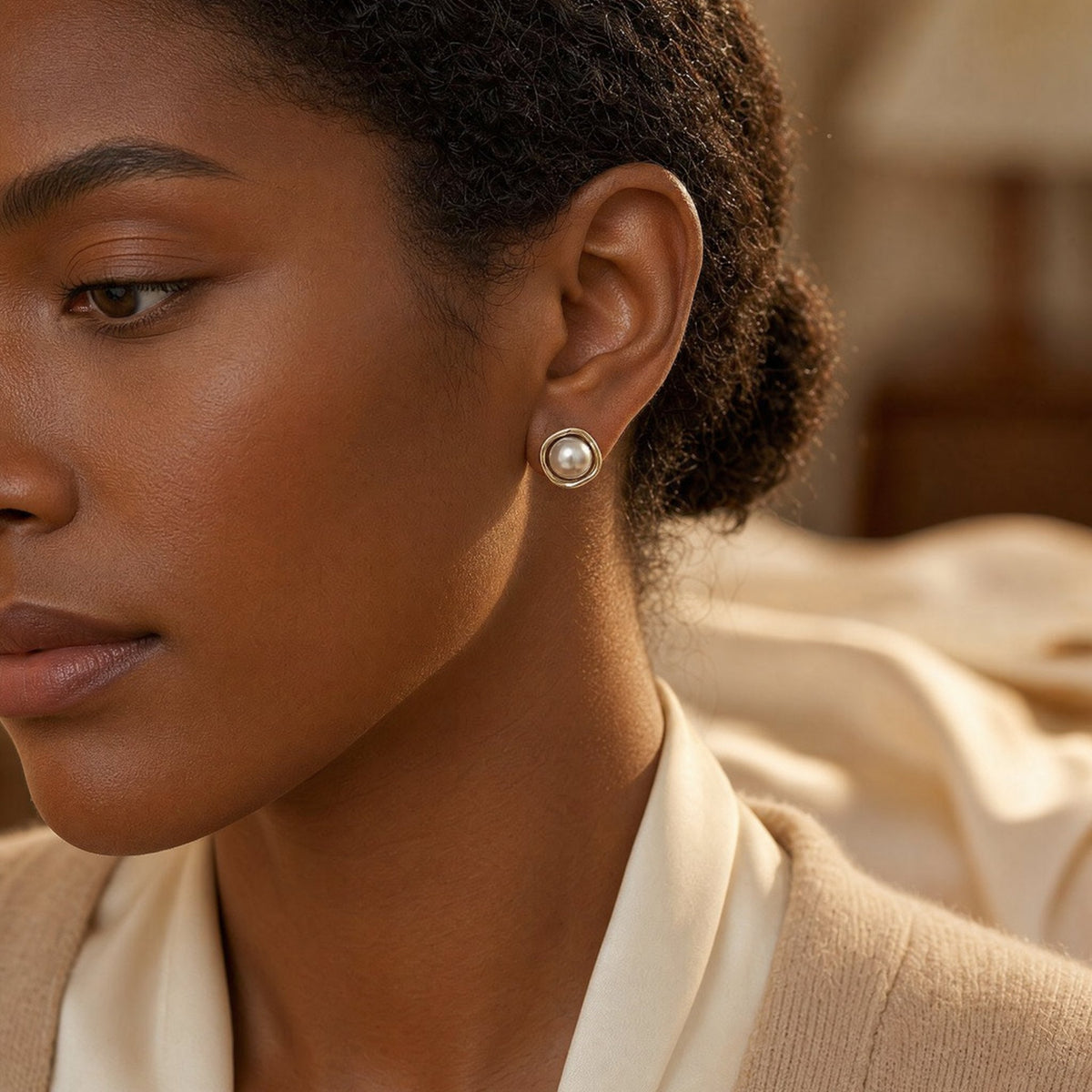 Gold Pearl Stud Earrings
