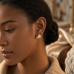 Gold Swirl Pearl Stud Earrings