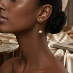 Gold Long Pearl Drop Earrings