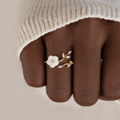 Gold Floral and Leaf Open Ring