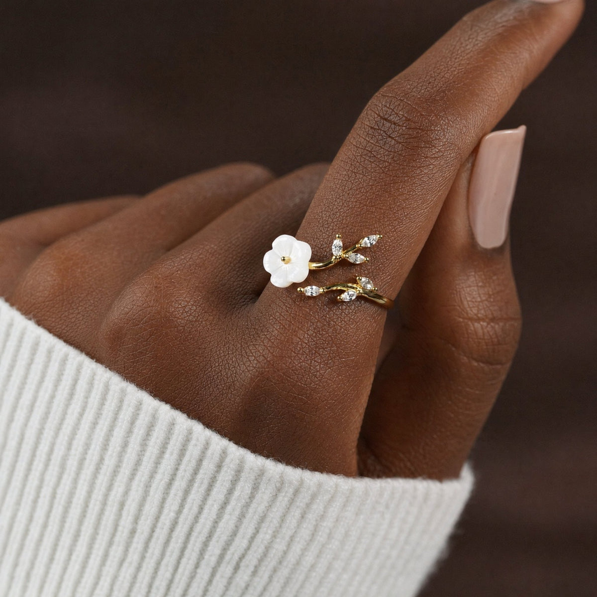 Gold Floral and Leaf Open Ring