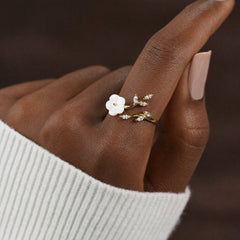 Gold Floral and Leaf Open Ring